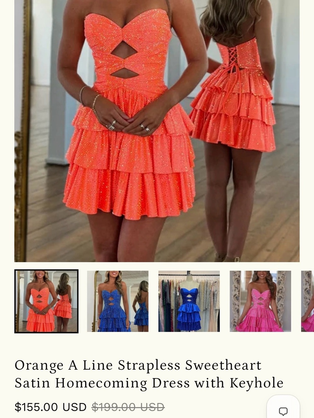 Strapless Sweetheart A-Line Homecoming Dress in Bright Orange (NWT)